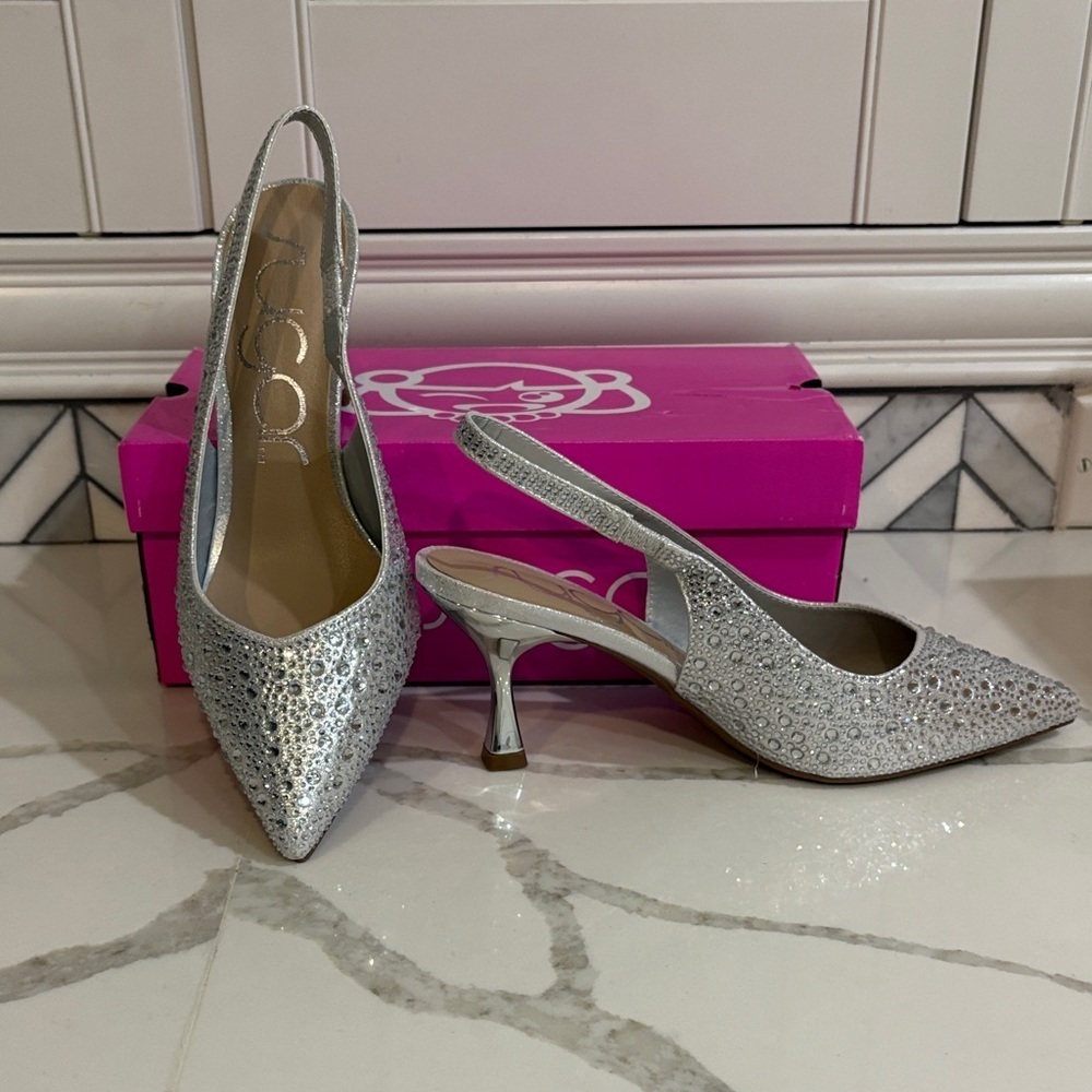Sugar Silver Sparkle Slingback Heels